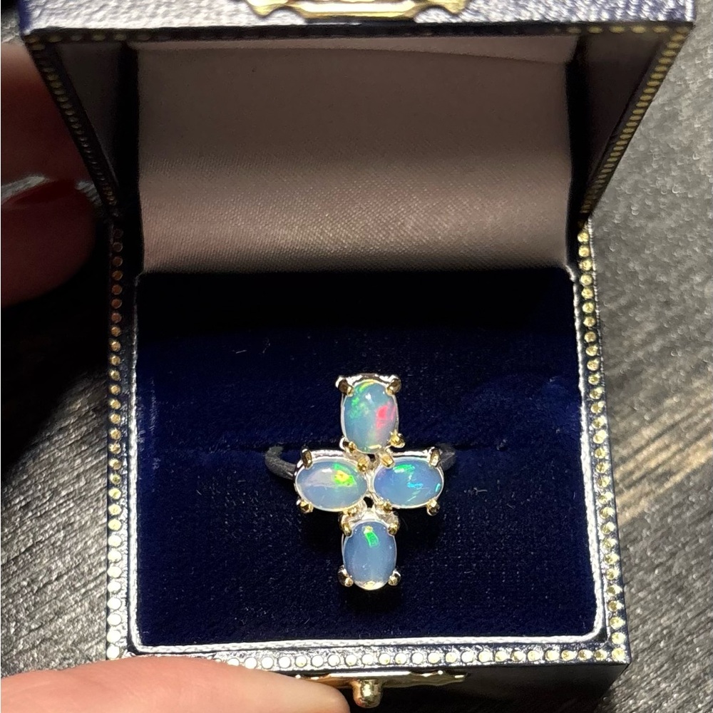 Elegant Natural Opal Quad Ring in 925 Sterling Silver size 5.5.